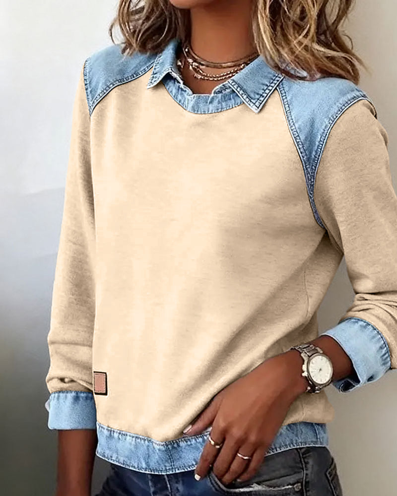 Fashionable Blouse with Lapel and Long Sleeves