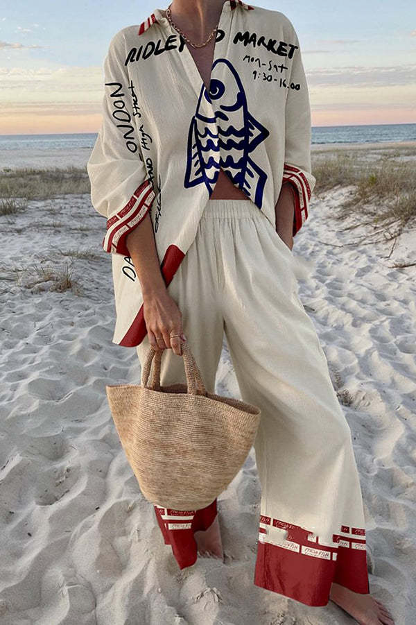 Linea Set | Blue Fish Print